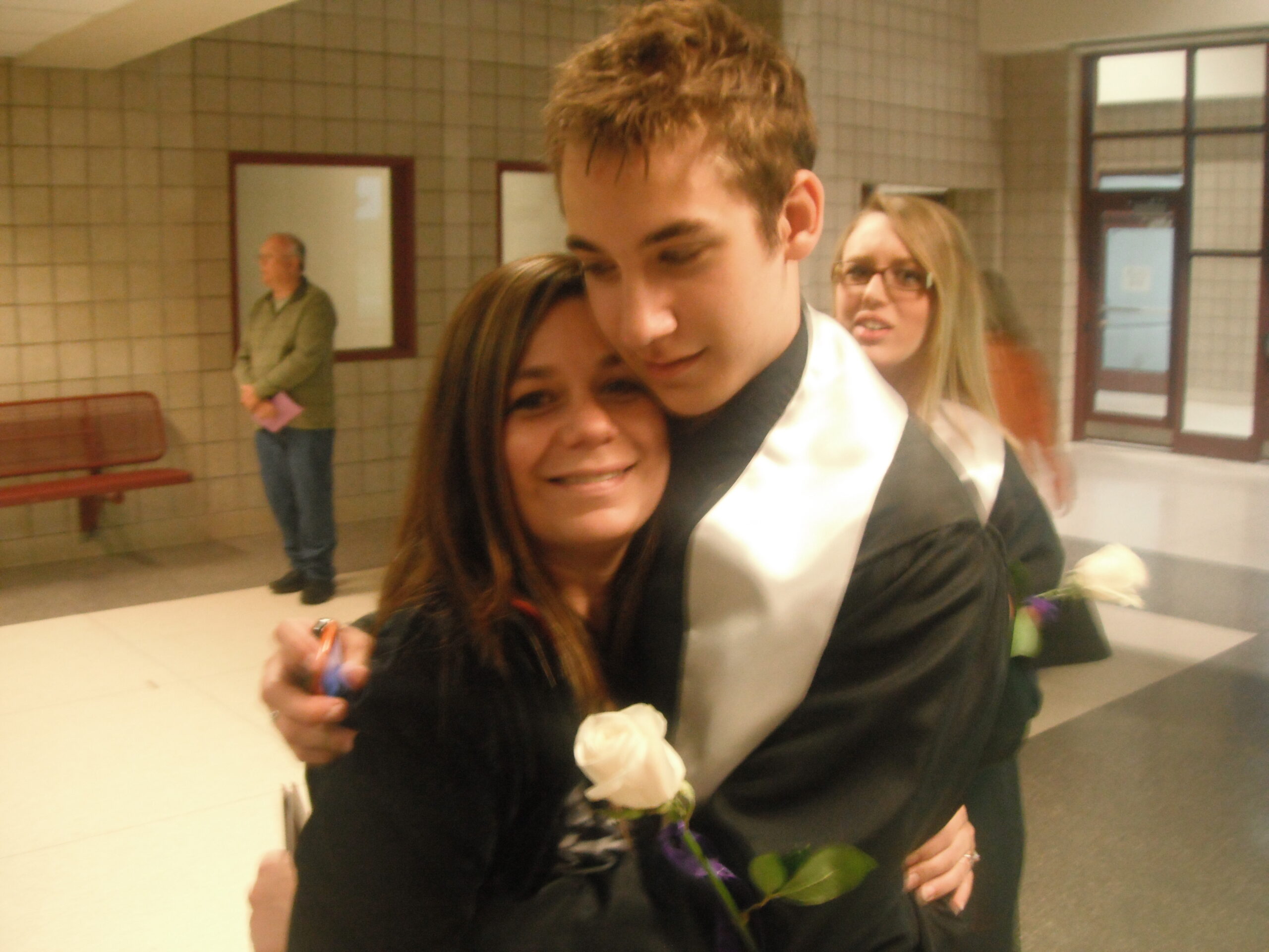Founder hugging her son